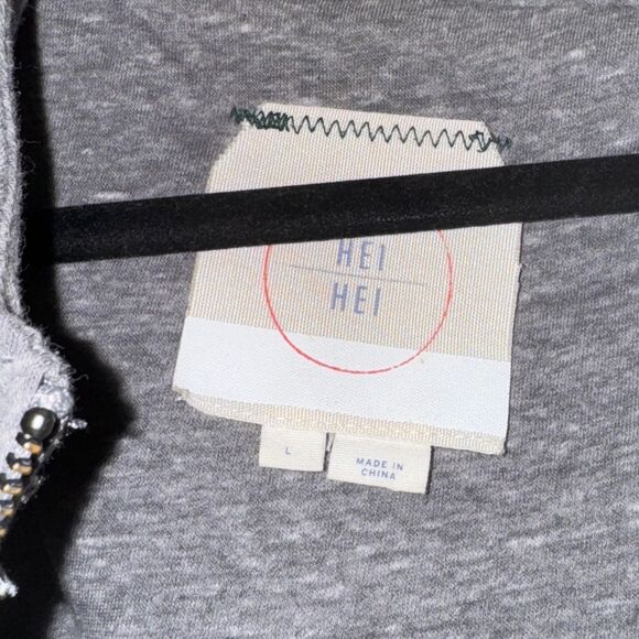 ANTHROPOLOGIE HEI HEI Hooded Utility Jacket Layered Navy Gray Women’s Size Large - Picture 7 of 8